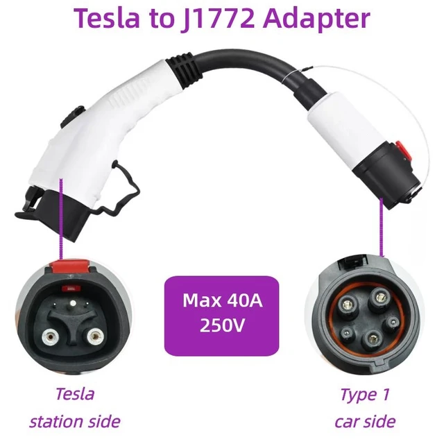  Lectron - Tesla to J1772 Adapter, Max 40A & 250V - Compatible  with Tesla High Powered Connector, Destination Charger, and Mobile Connector  (White) : Automotive