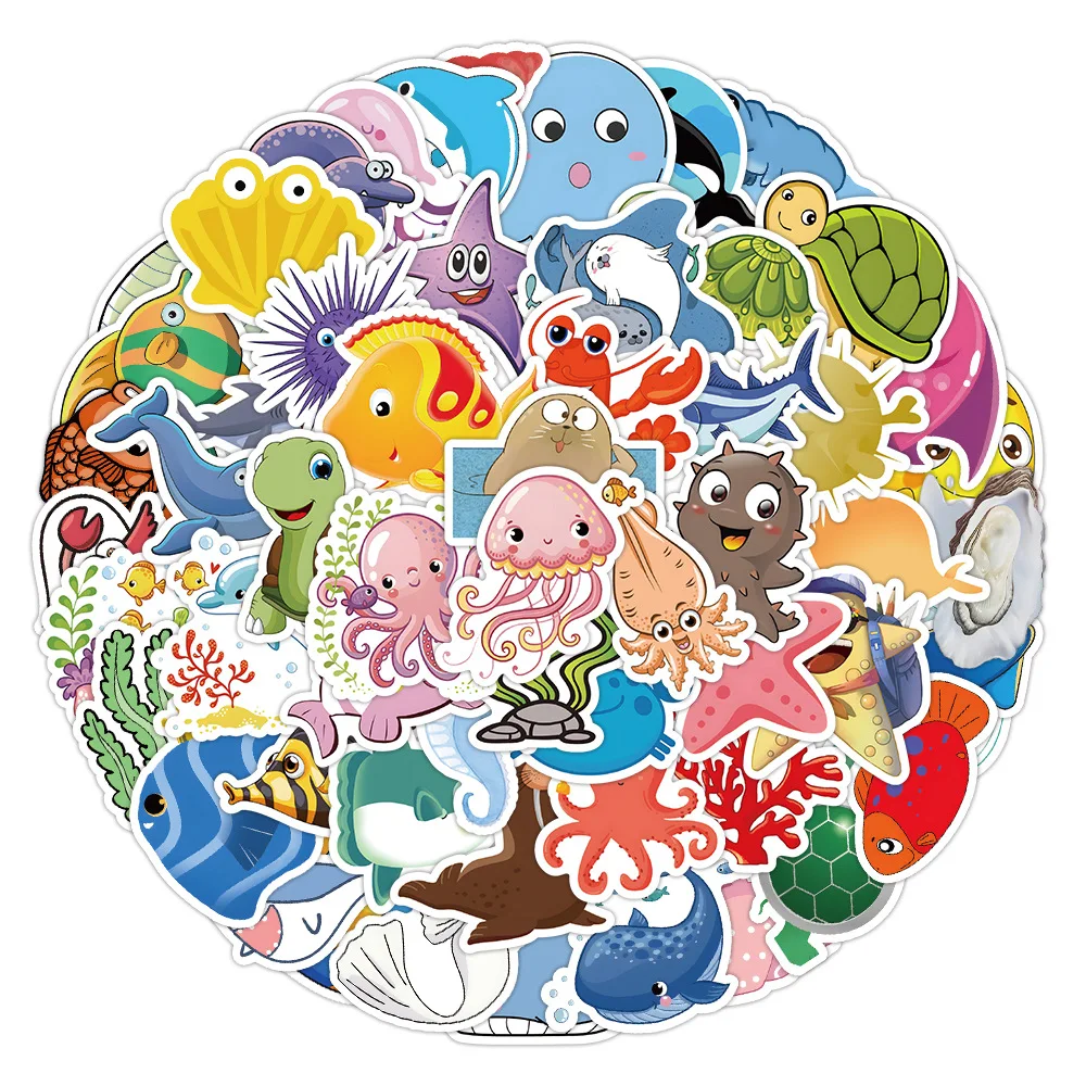 

10/30/50PCS Cartoon Ocean Small Animal Graffiti Waterproof Sticker Children's Reward Toy Decoration Hand Account HelmetWholesale