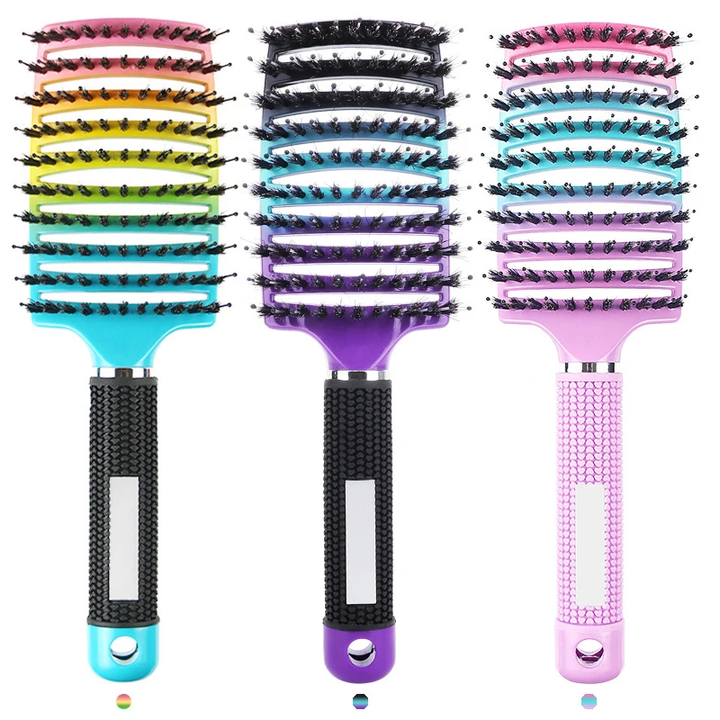 Bristle&Nylon Hair Brush Girls Hair Scalp Massage Comb Women Wet Curly Detangle Hair Brush for Salon Hairdressing Styling Tool 200 pcs flat paint brushes plastic barrel nylon bristle flat tip brush small brush for detail painting