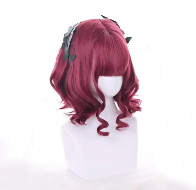 

Red Wine Lolita Wig Short Harajuku Wig Japanese Short Hair Wig Curly Cute Hair Anime Cosplay Wig Heat Resistant Wigs