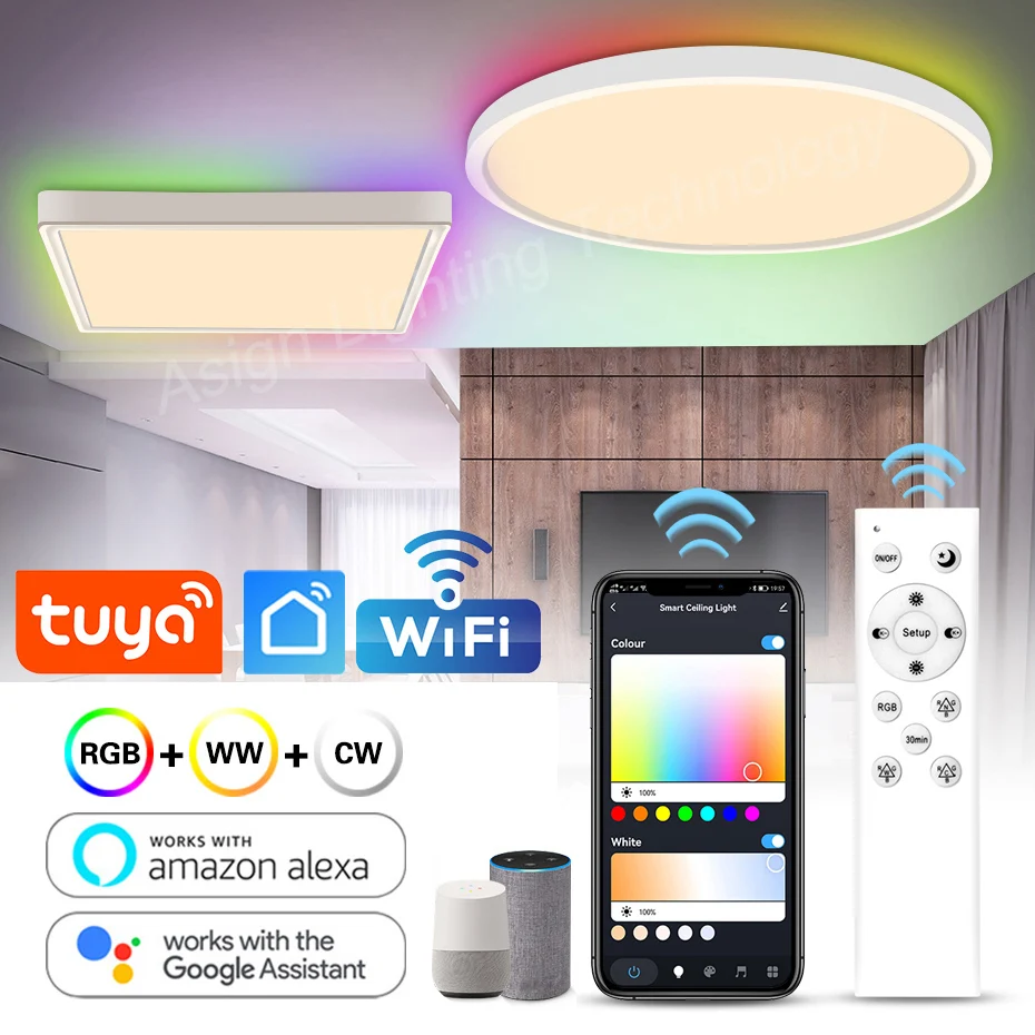 Tuya Smart Modern LED Ceiling Lights 110V 220V Dimmable Wifi Lamp 40W RGB+CCT Color Changing Voice Control Alexa For Living Room