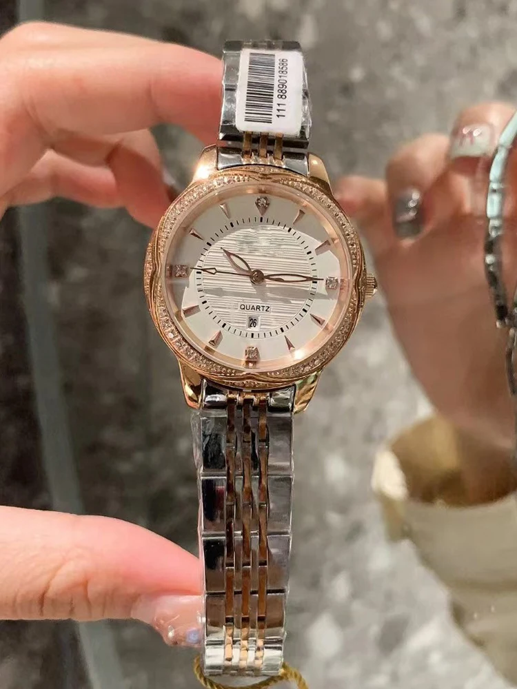 

Steel diamond case 3 needle movement Blue glass mirror plated quartz watch 2024 Women's new watch Fashion luxury watch