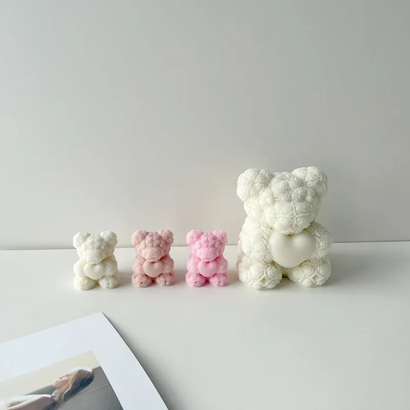 Rose Bear Heart Mold Flower Valentine\'day DIY Mold Heart Shape Silicone Candle Mould