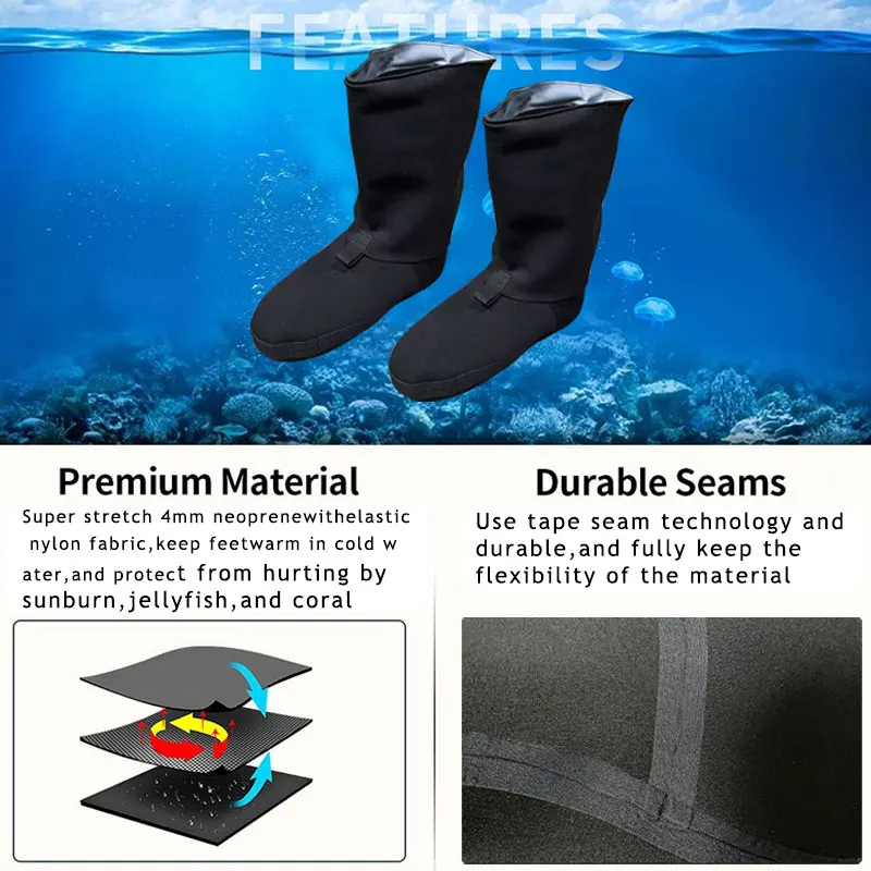 Wading Socks Wader Booties 4mm Waterproof Neoprene Stockingfoot with Gravel Guards for Fly Fishing ATV/UTV Hunting Pants(a Pair)