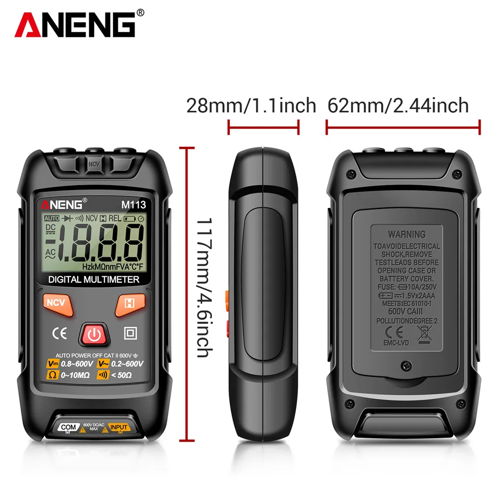 ANENG M113 Pocket Portable Multimeter Tester 1999 Counts Mini Multimeter CAT II 600V AC/DC Voltage Auto Machine Multitester