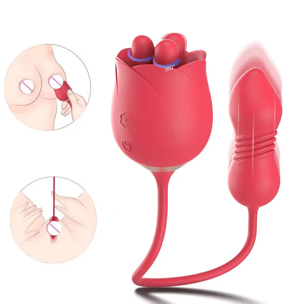 

Silicone nipple massager rose sex toy retractile rose vibrator 2 in 1vagina vibrators for women clitoris stimulator