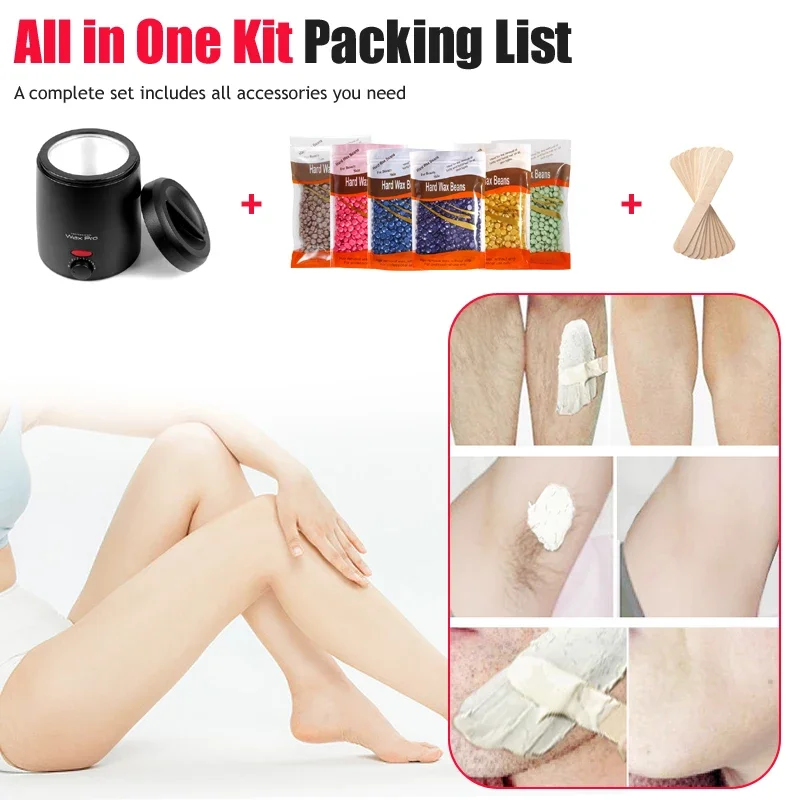 200ml-500ml Wax Heater Warmer Hair Removal Machine for Body SPA Epilator Paraffin Wax Pot + Wood Sticks + 200g Beans