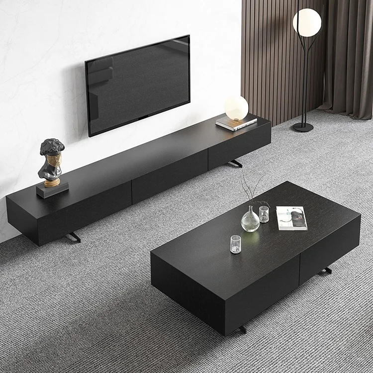 Nordic TV Cabinet Contracted Modern Solid Wood Light Luxury TV Stand Coffee Table Combination Living Room Floor Cabinet