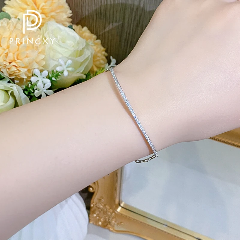 PRINGXY Half Circle D Color Moissanite Diamond Bracelet Adjustable 925 Sterling Silver Wedding Fine Jewelry Anniversary Gift New