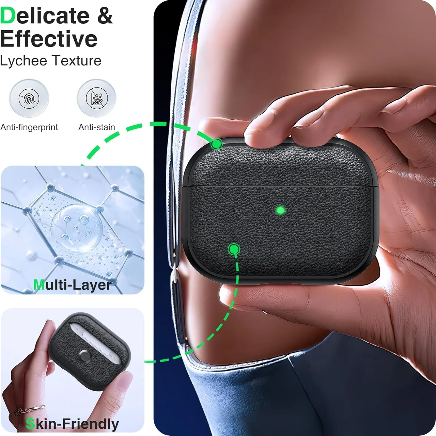 Leather-Texture Shockproof Earphone Case with Keychain