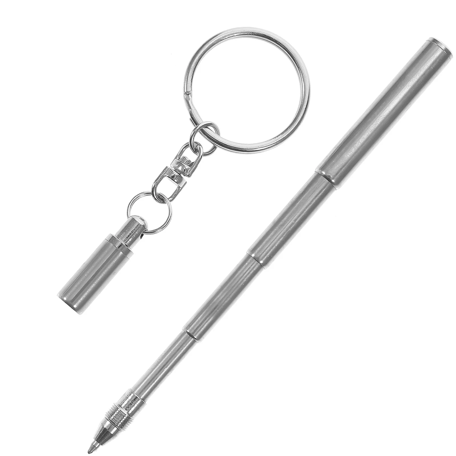 Retractable Pen Shape Keychain Mini Metal Key Ring Portable Stainless Steel Telescopic Ballpoint Pen Keychain Tools
