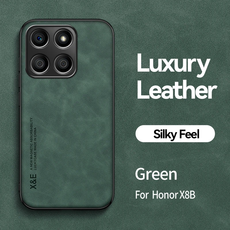Leather Magnetic Phone Case with Built-in Metal Plate for Easy Mounting, 6.7 Soft Back Cover