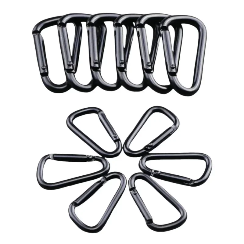 10pcs Black Aluminum Carabiner D-Ring Key Chain Clip Camping Keyring Snap Hook Outdoor Travel Kit Camping Equipment
