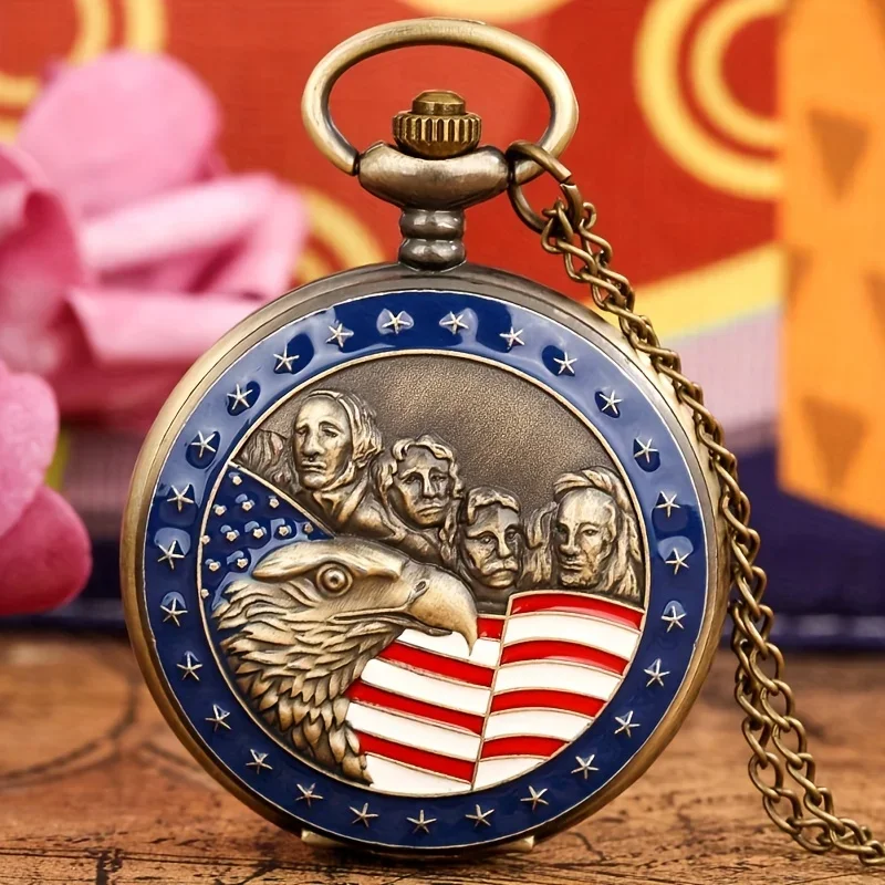 1pc Eagle Pattern Necklace Pendant Quartz Pocket Watch, Best Collection Gift