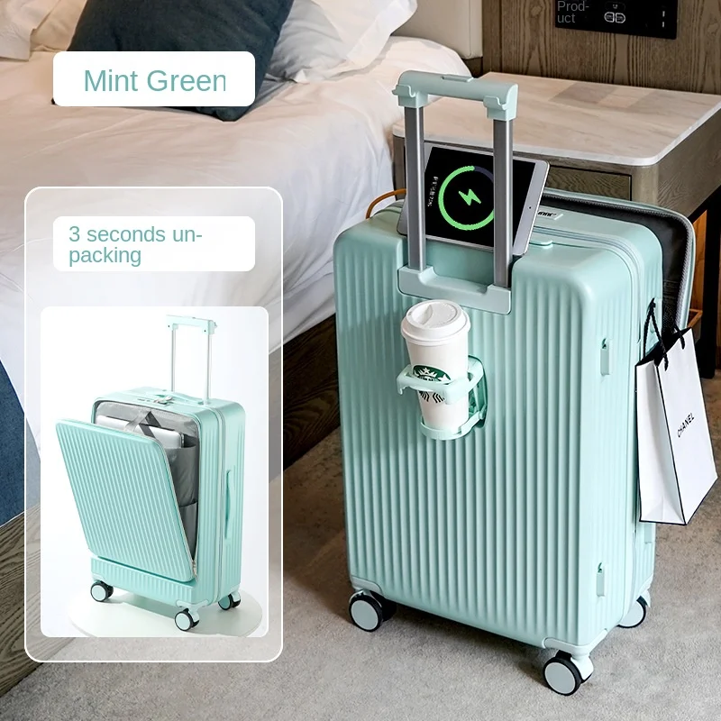 Middle Size Luggage 20 22 24 26 Inch Front Opening Men's and Women's Multifunctional Password Lock Travel Suitcases With Wheels