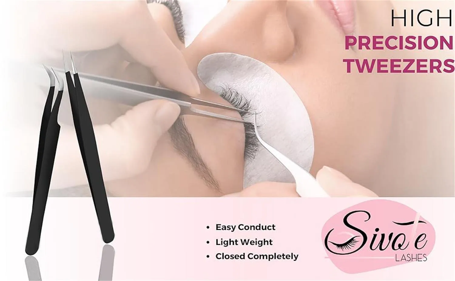 Description Picture 2 of item2-Piece Straight & Curved Tip Eyelash Extension Tweezers Stainless Steel False Eyelash Application Tools