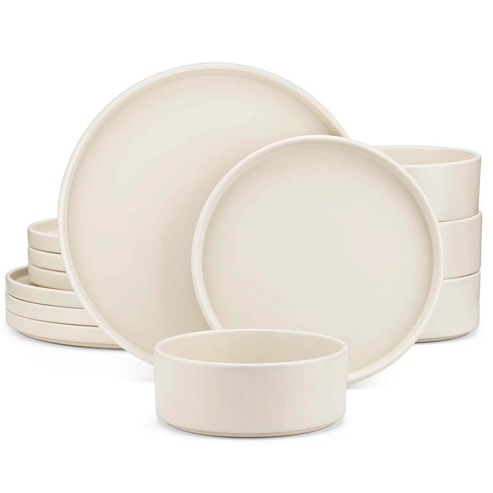 Green VANCASSO VENUS Serie 12/24/36 Piece CREAM WHITE Stoneware Tableware Set with Dinner/Dessert Plate/Bowl For 4/8/12 people