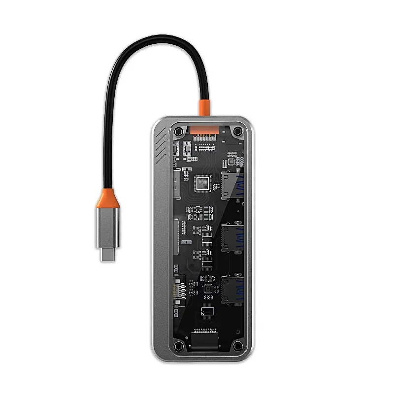 10 in 1 노트북 도킹 스테이션 Usb Hdmi 도킹 스테이션 유형 C PD 3.0 MacBook 투명 패널 허브 SD/TF 3.5 용 노트북 스테이션