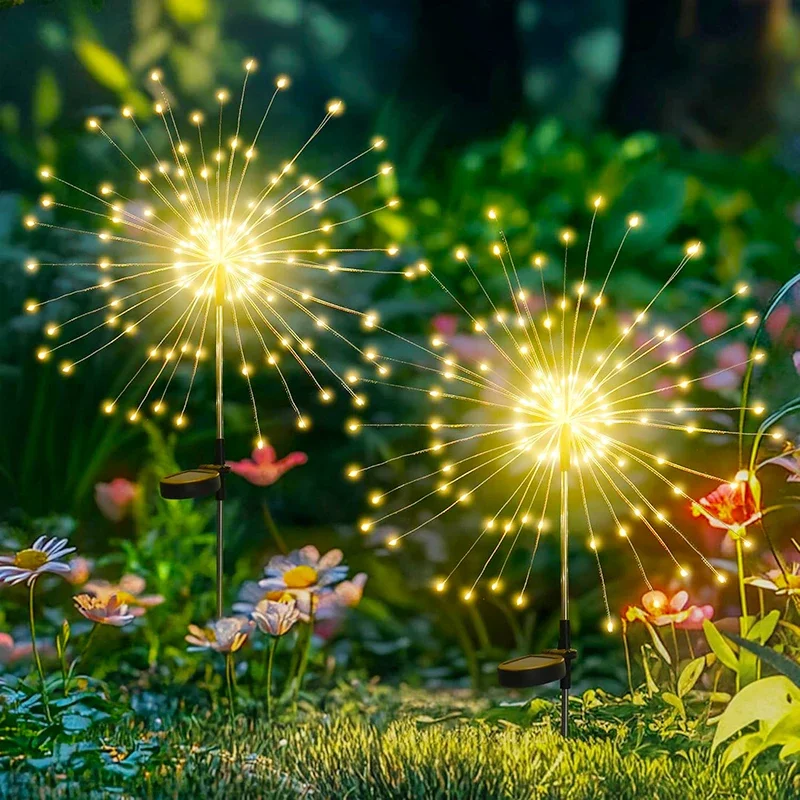 Solar Garden Lights Outdoor Decorative Christmas LED Fireworks Light Waterproof For Yard Outside Patio Pathway Lawn