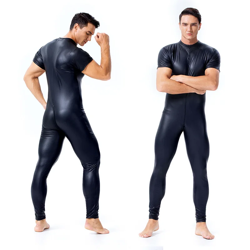 Latex Men Wetlook Wear Fetish Gay Jumpsuit Bodysuit Male Pole Dance Pants Erotic Leggings Trousers Sexy Exotic Men's Underwear