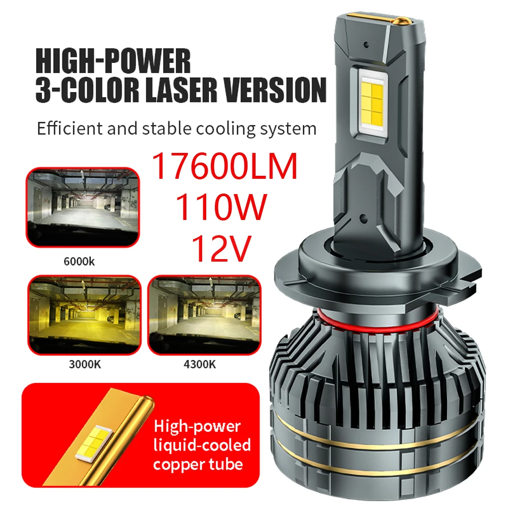 

Three-color H7 H4 LED Headlight Bulb Headlamp H1 H3 9003 HB2 H11 H8 H9 9006/HB4 9005/HB3 Car Lamp Fog Lamp 12V 3000K+4300K+6000K