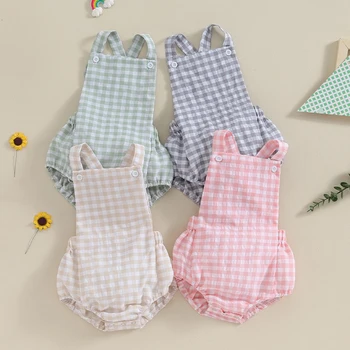 Estate bambino neonate ragazzi tuta pagliaccetto casual senza maniche plaid stampa a righe tuta moda infantile vestiti appena nati 1