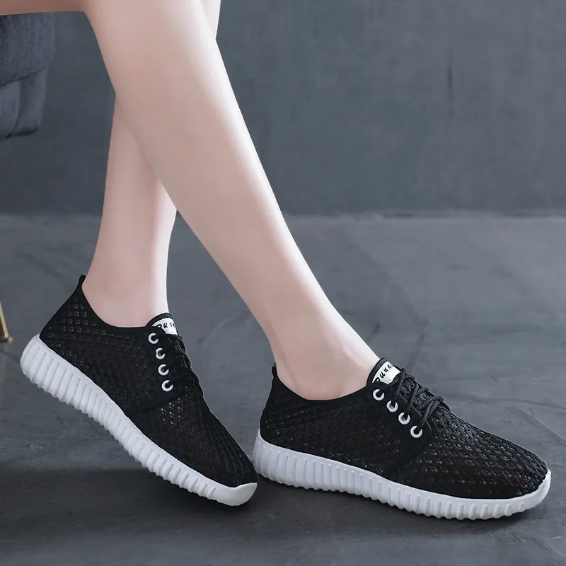 Womens Shoes Hollow Out Breathable Lace Up Flats Breathable Mesh Lightweight Shoes Casual All-match Sneakers Zapatos De Mujer women shoes casual sneakers women sneakers