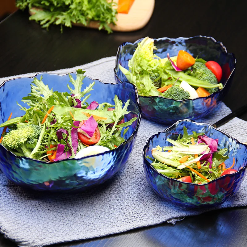 Irregular Gold Inlay Edge Glass Salad Bowl Fruit Rice Serving Bowls Food Storage Container Lunch Bento Box Decoration Tableware