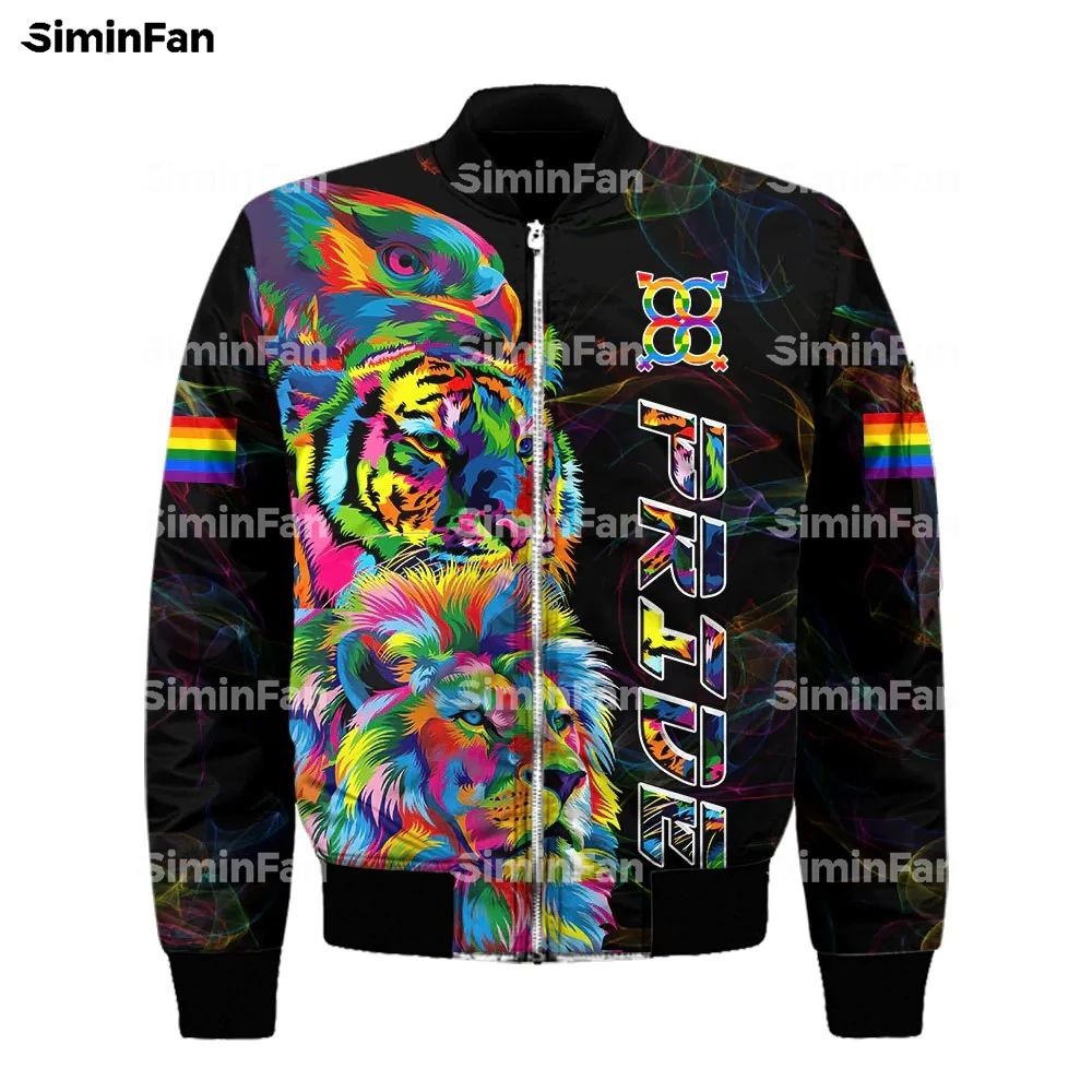 

LGBT Pride Eagle Tiger Lion Smoke 3D Printed Bomber Jacket Men Winter Windproof Coat Quilted Cotton Warm Outwear Female Unisex