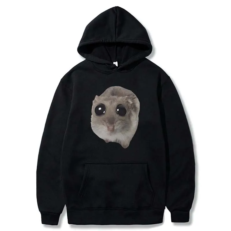 Sad Hamster Hoodies Funny Y2k Hamster Meme Trend Pullover For Men Women Casual Soft Unisex Hooded Sweatshirt