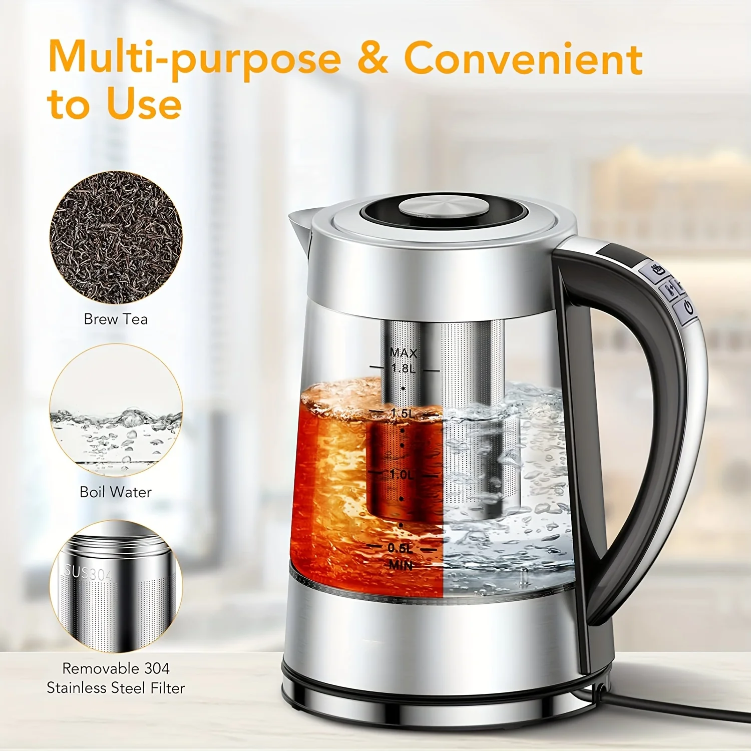 1.8L Electric Kettle with 12 Temperature Settings and 24 Hour Insulation - Stainless Steel Strainer 5