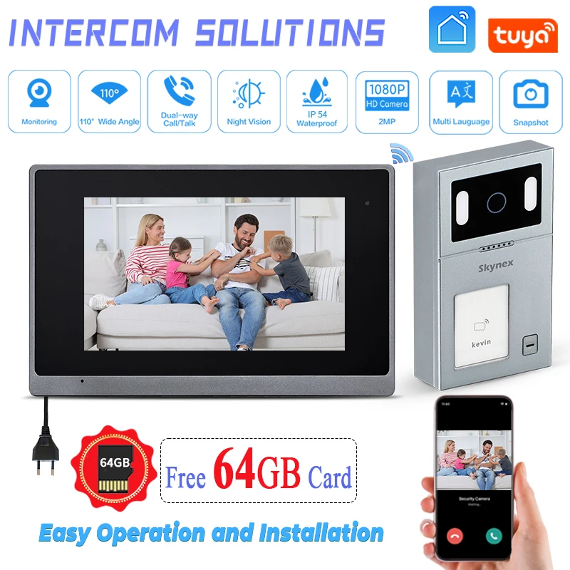 

Ip-камера 1080P Hd, видеодомофон для двери, умная Проводная Видеосистема Tuya с экраном 7 дюймов