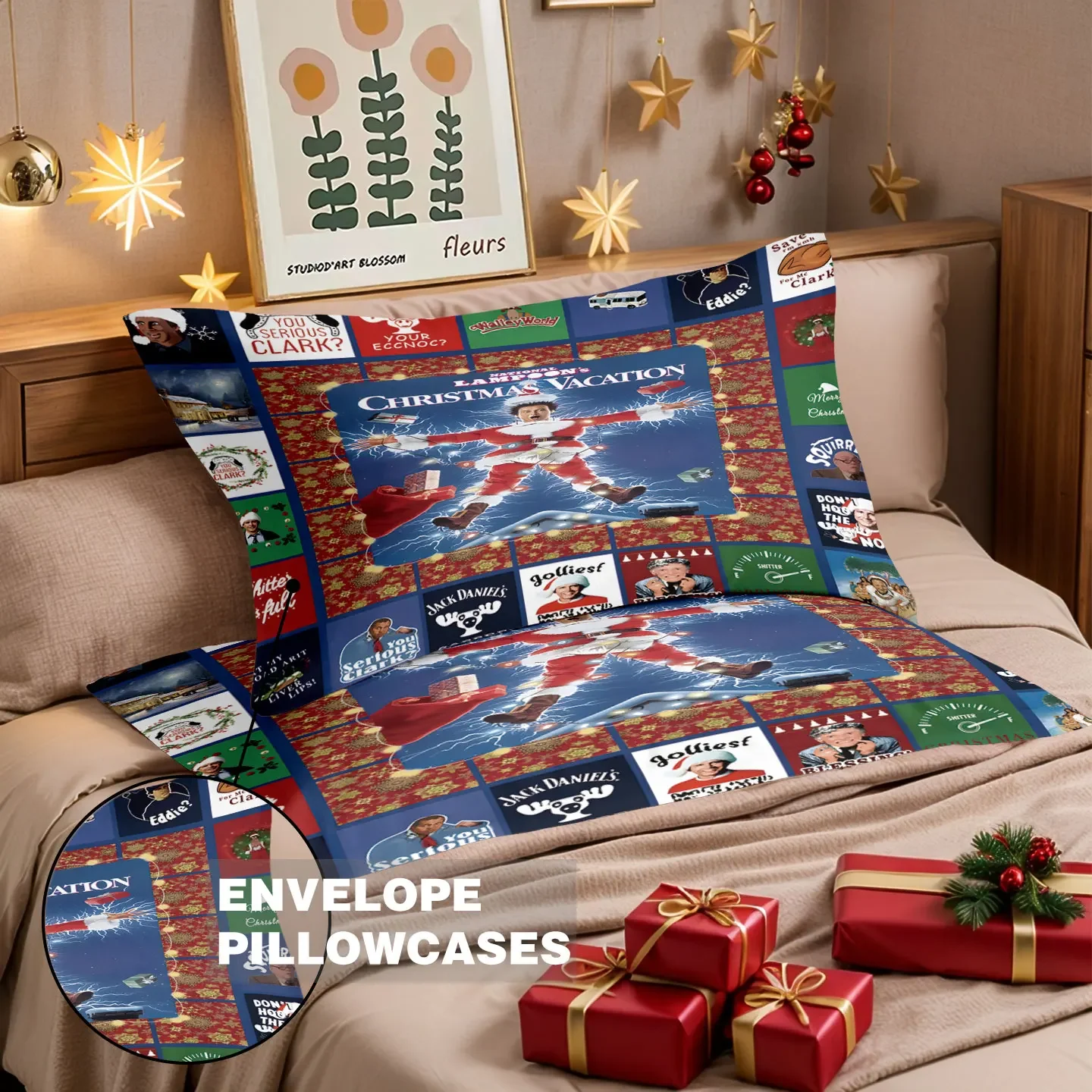 3pcs funny Christmas splicing Prin Coreless quilt Set Multi Size Bedroom Dormitory Soft  Comfortable Machine Washable