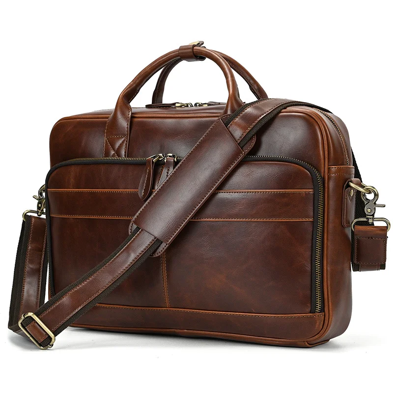 Newsbirds Men Briefcase Business Shoulder Bag Leather Messenger Bags Computer Laptop Handbag Bag Men's Travel Bags 15