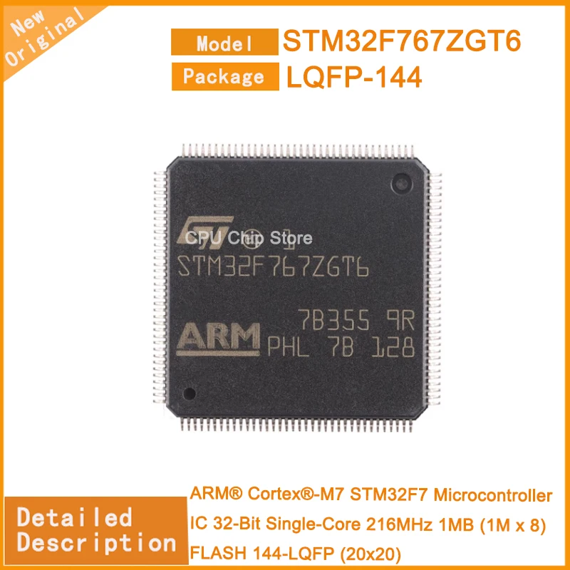 

Микроконтроллер STM32F767ZGT6 STM32F767, 32 битный, одноъядерный, 216 МГц, 1 Мб (1 м x 8), FLASH 144-LQFP (20x20), 5 шт./партия