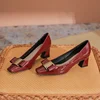 HOT Plus Size 40 HOT Women Shoes Square Toe 5cm Pumps Patent Leather Dress Butterfly Knot Boat Shoe Wedding Shoes Zapatos Mujerd 1