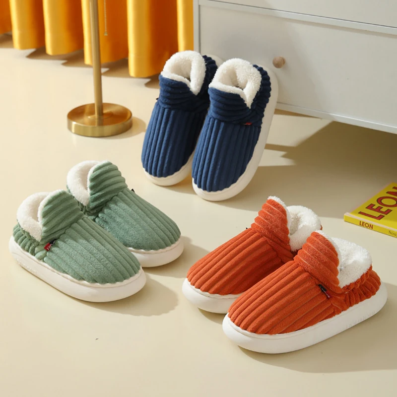 Winter warme Hausschuhe für Damen und Herren, dickes Plüschfutter, rutschfest, gemütliche Baumwollschuhe, Damen-Hausschuhe aus Cord mit weicher Sohle – Detail 9