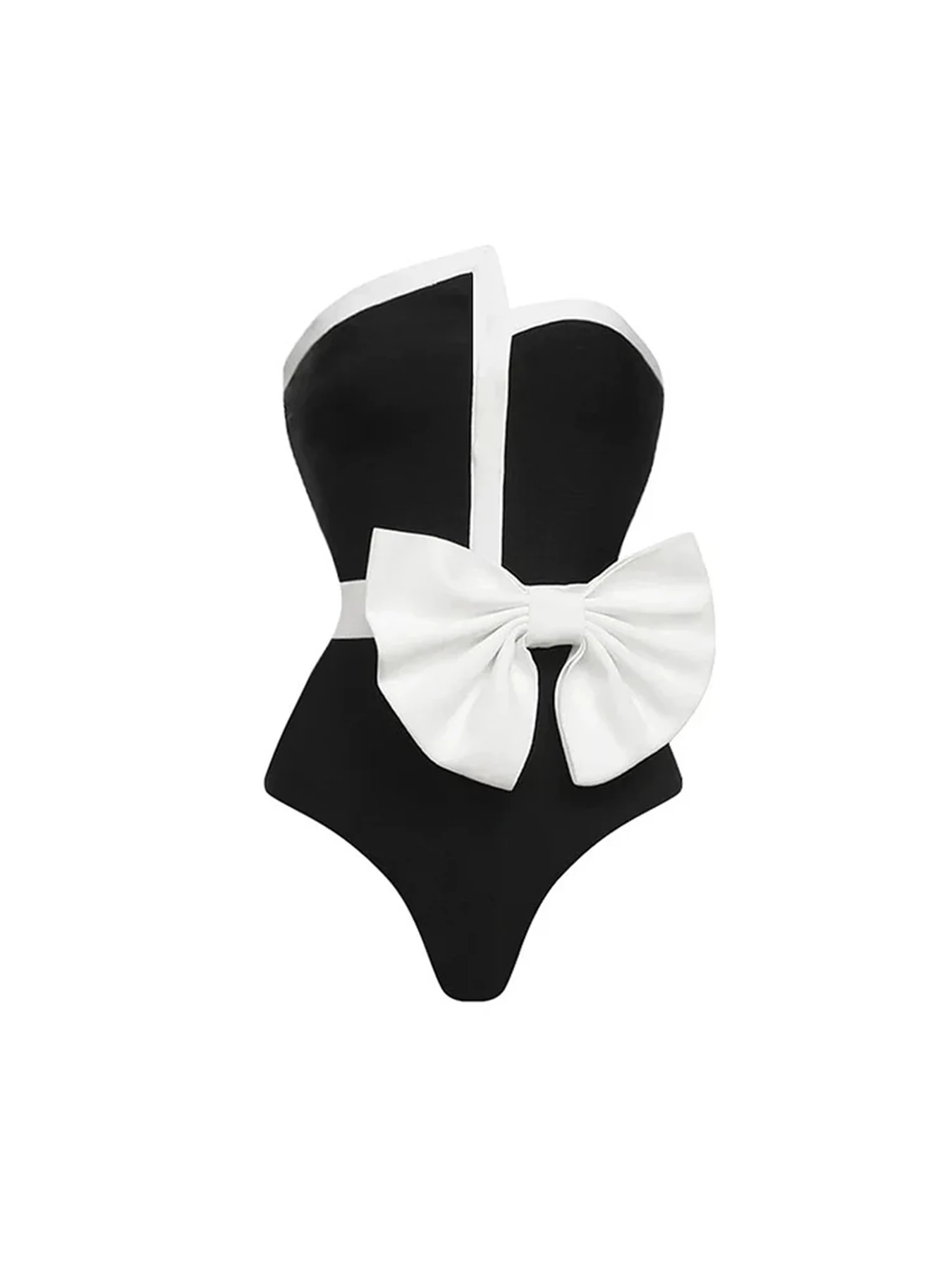 Black And White Contrast Color One Piece Swimsuit For Women Patchwork Swimwear Female High Waisted Bathing Suits Beachwear Swim