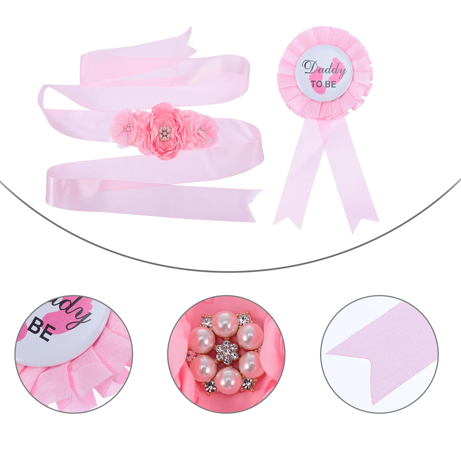 

2 Pcs Baby Shower Pins Mommy Daddy Corsage Pregnancy Belly Belt Maternity Sash Make up Badge Pink to Mother