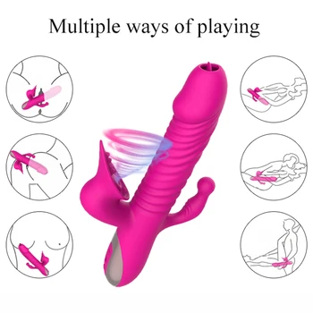 Telescopic Vibrating Dildo Thrusting Tongue Licking Vibrator Clit Sucking Vagina Clitoris Anal Stimulation Sex Toys for Women 3