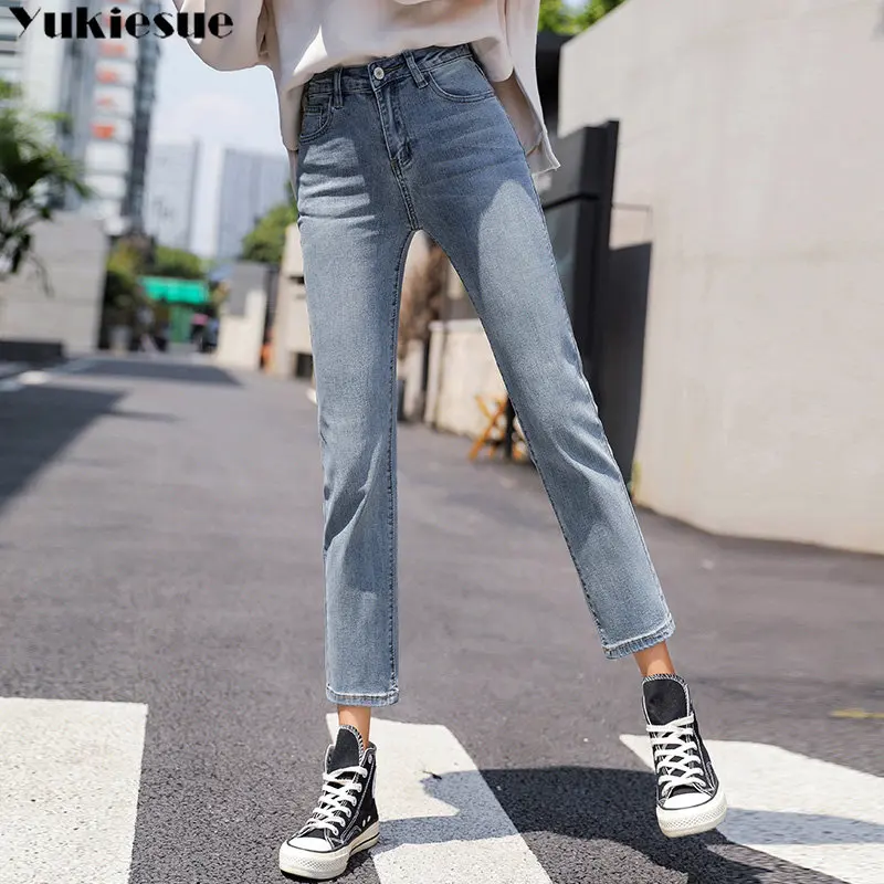 

High Waist Slim Pockets Jeans Women Stretch Ladies Denim Straight Pants Washed Leisure Commuting style Trousers Streetwear Jeans