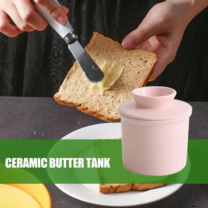 butter jar with lid Ceramic Butter Dish Handmade Big Capacity Butter Keeper Household use Cylindrical cheese butter Sealed can