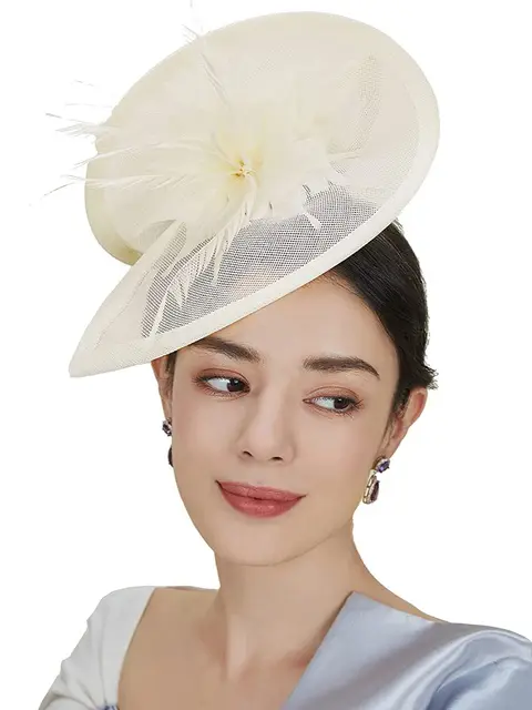 Tea Party Fascinator Kentucky Hat Sinamay Fascinator Derby Pillbox Hat for Cocktail Feather Headwear Horse Race Party Women 2