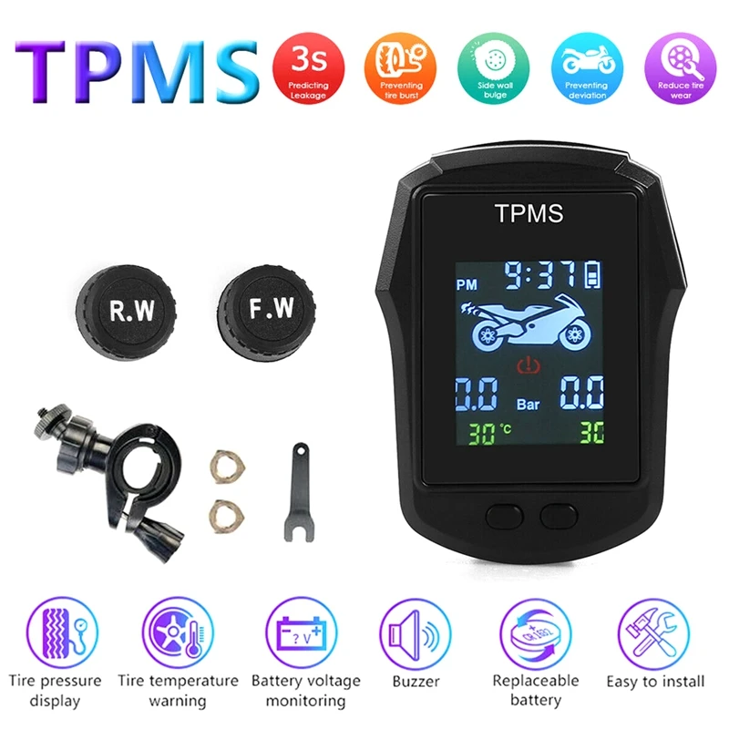 

Система контроля давления в шинах для мотоциклов TPMS с ЖК-дисплеем и монитором напряжения аккумулятора