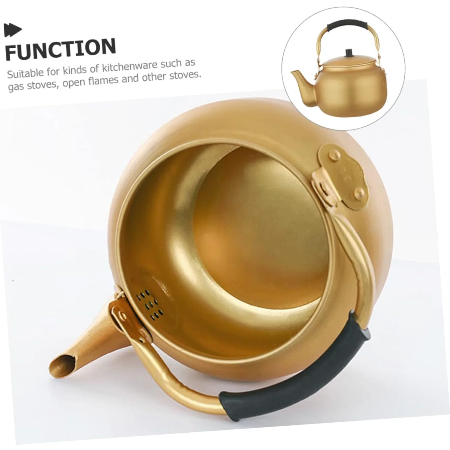 Metal Vintage Aluminum Tea Kettle Stovetop-Golden Korean Rice Wine Jug