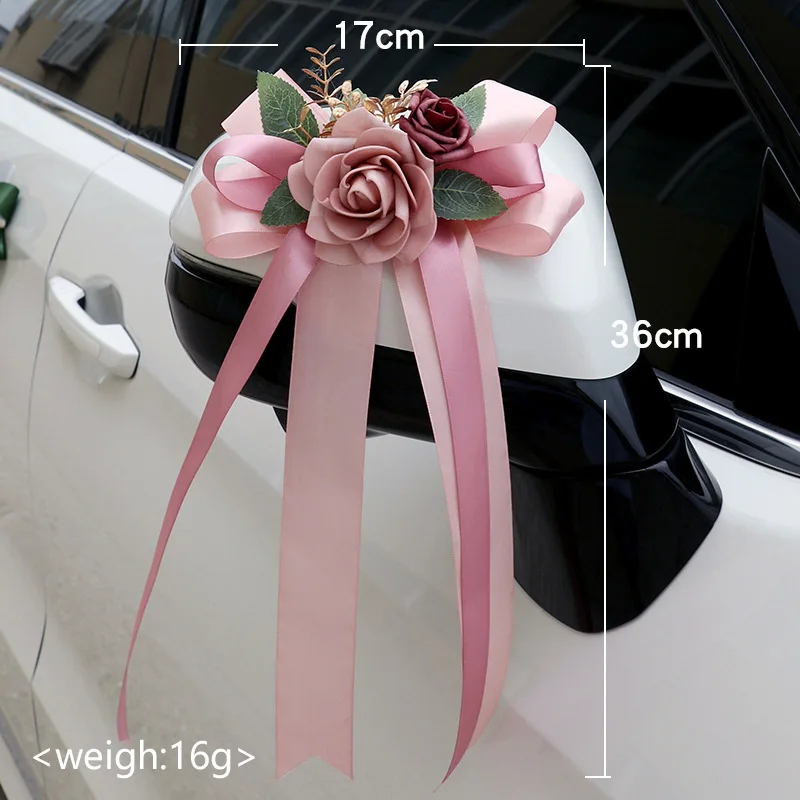 Yannew 6pcs Multi-use Wedding Car Door Handle Decoration Flowers Car Rearview Mirror Flower Just Married Auto Decor Accessories