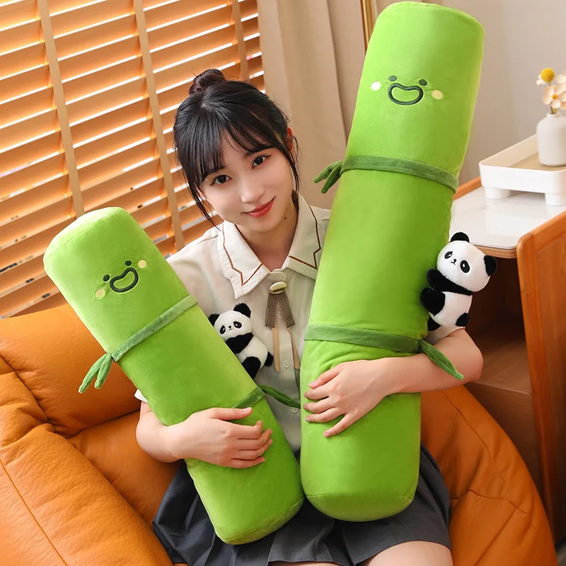 Kawaii Panda Long Green Bamboo Plush Pillow Stuffed Sleeping Leg Support Bolster Small China Panda Plushie Decor Peluche Gift 2