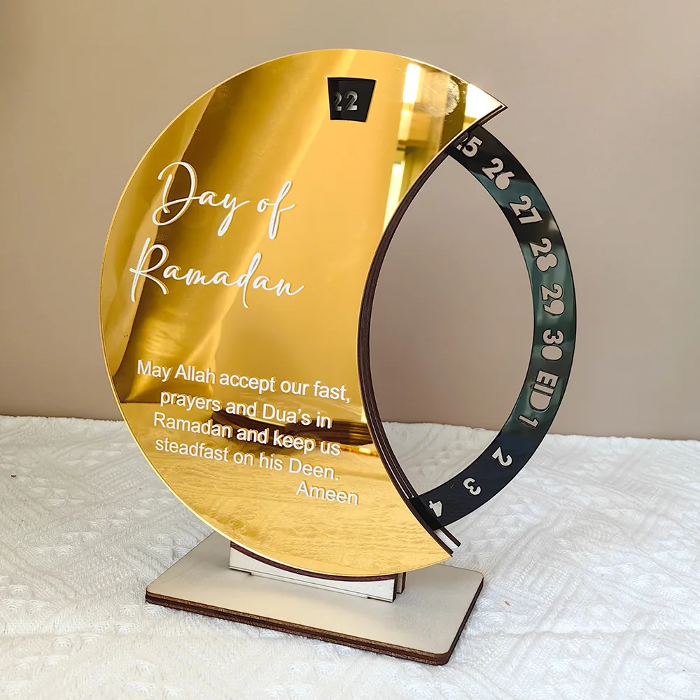 

Rotatable Ramadan Countdown Calendar Acrylic Gold Moon Shape Calendar Ramadan Kareem Decoration 2024 Eid Mubarak Ornament