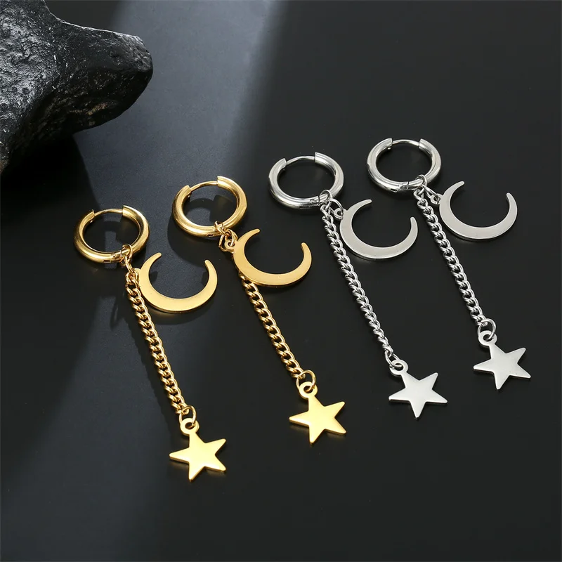 Punk Edelstahl Celtics Knoten Creolen trend ige Monds tern Ketten Tropfen Ohrring Wikinger Amulett Vintage Ohrschmuck Großhandel – Detail 18