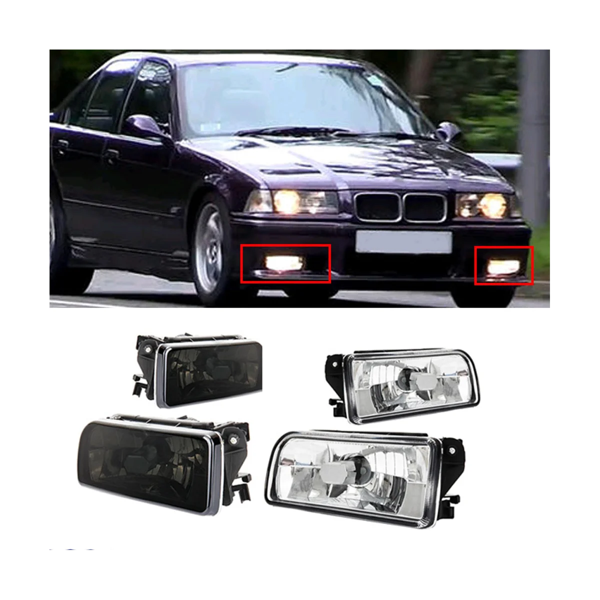 

Left & Right Front Bumper Headlight Fog Lamps Housing for BMW E36 318I 318Ti 1992-1998 Car Fog Lights Covers White